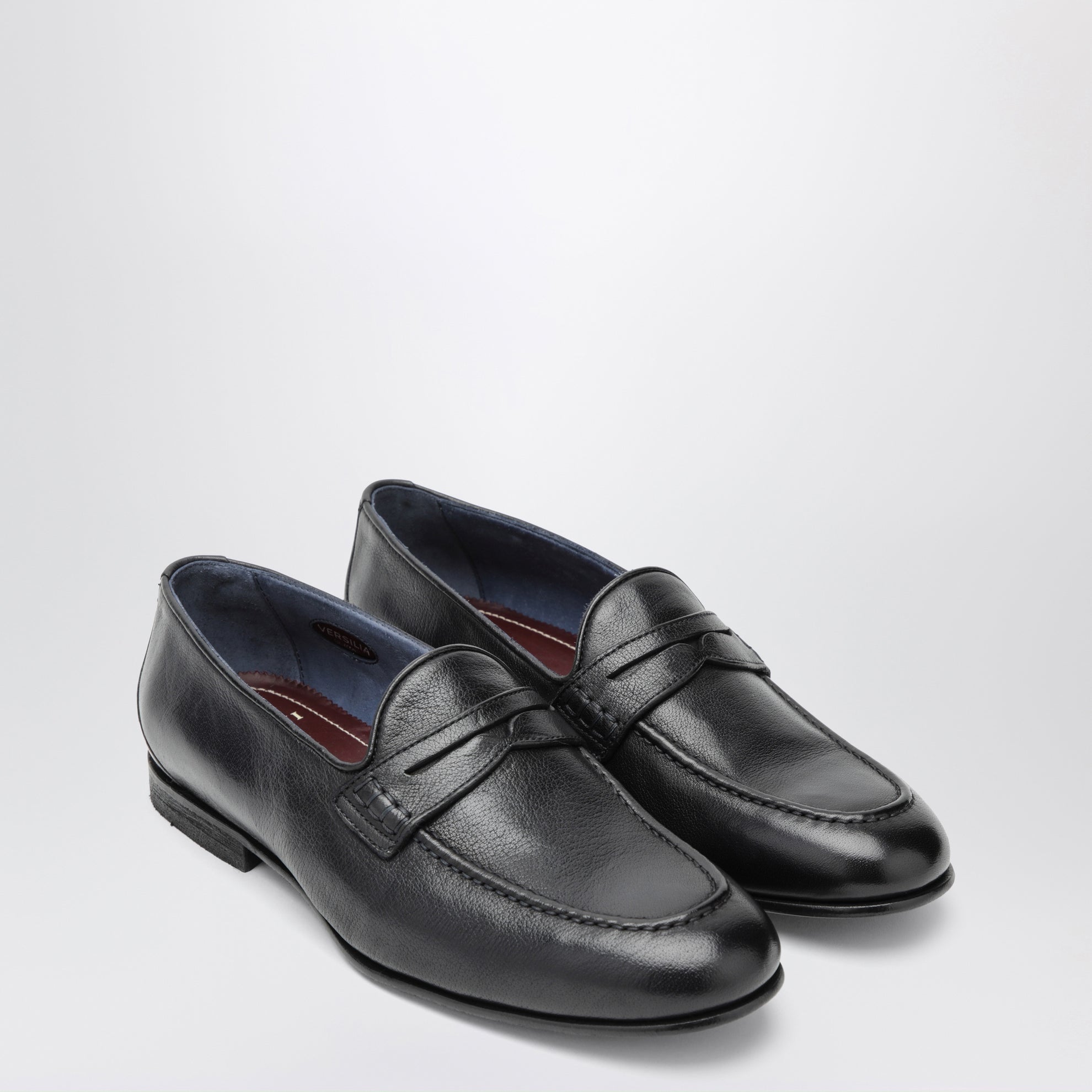 Savio navy blue leather loafers
