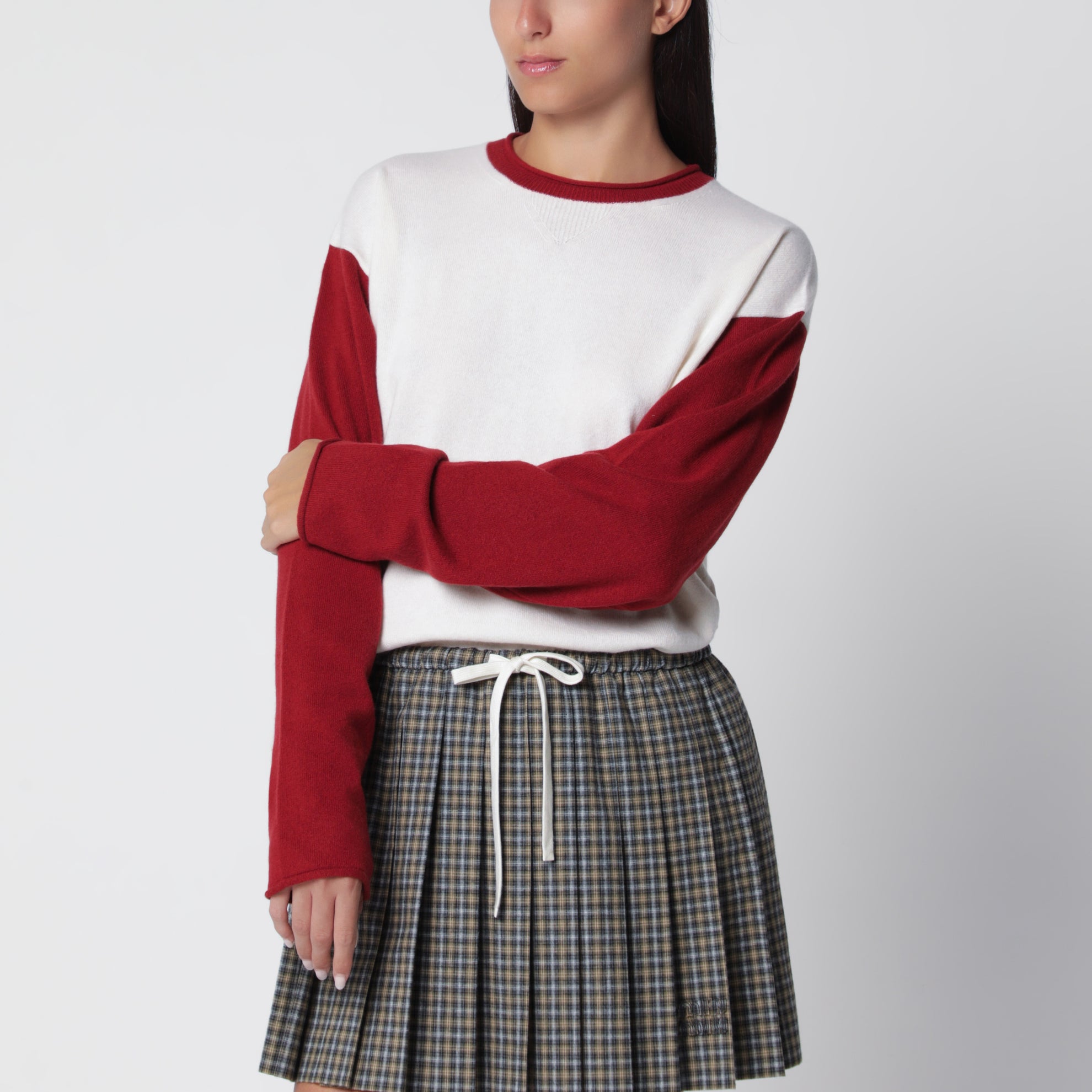 Baseball Oversized Crew sweater in cream/carmine red cashmere