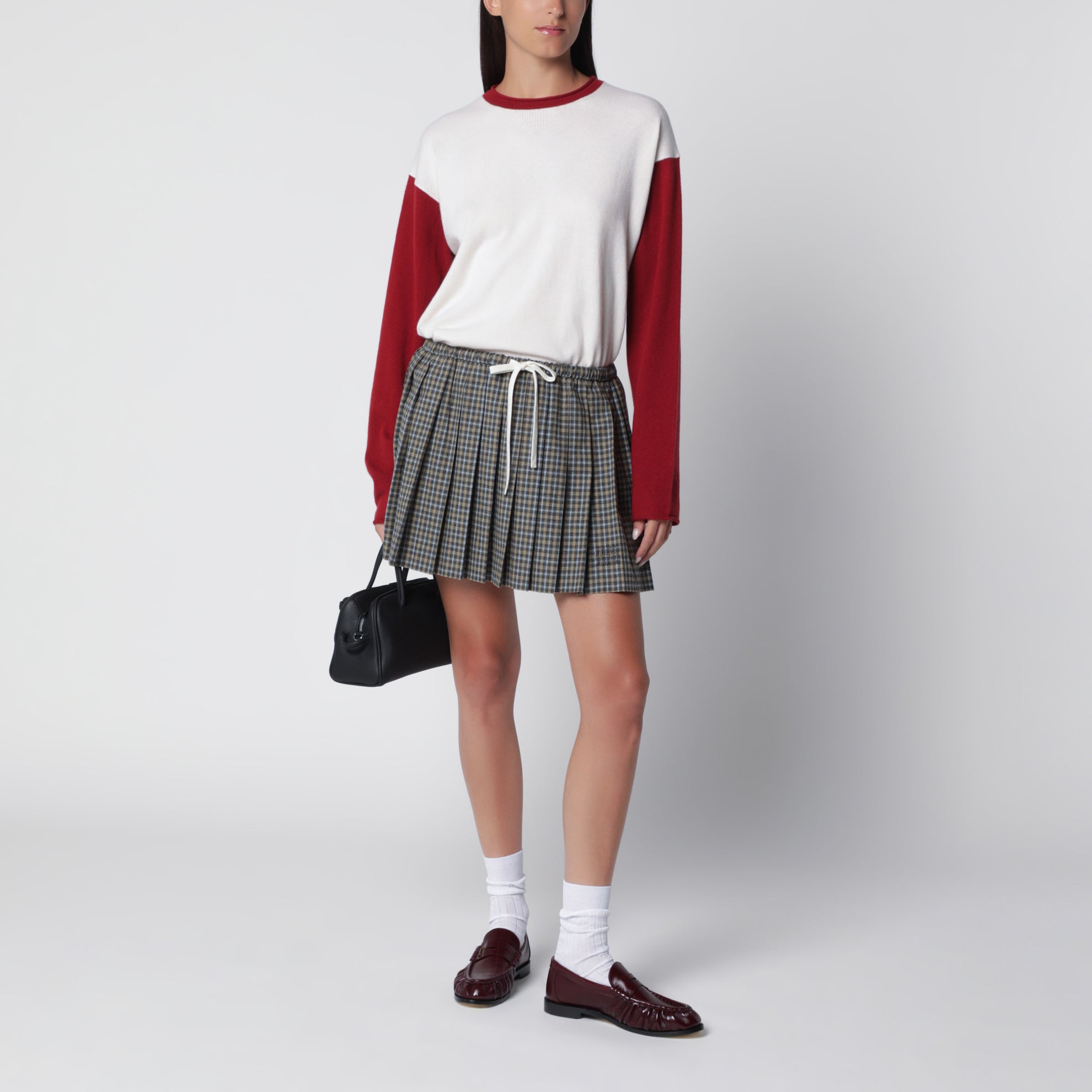 Baseball Oversized Crew sweater in cream/carmine red cashmere