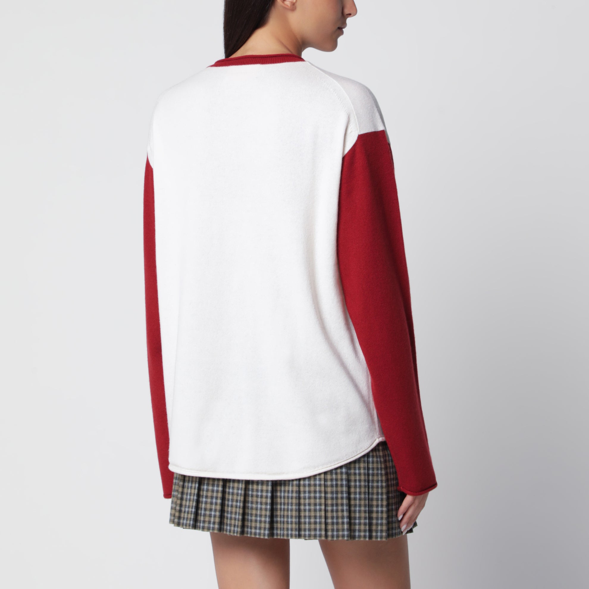Baseball Oversized Crew sweater in cream/carmine red cashmere
