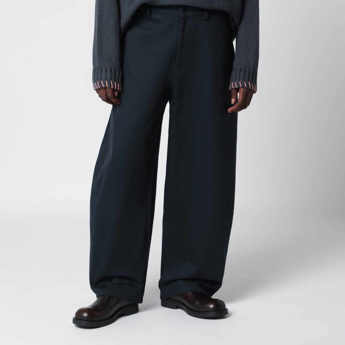 Pantaloni loose blu navy in cotone