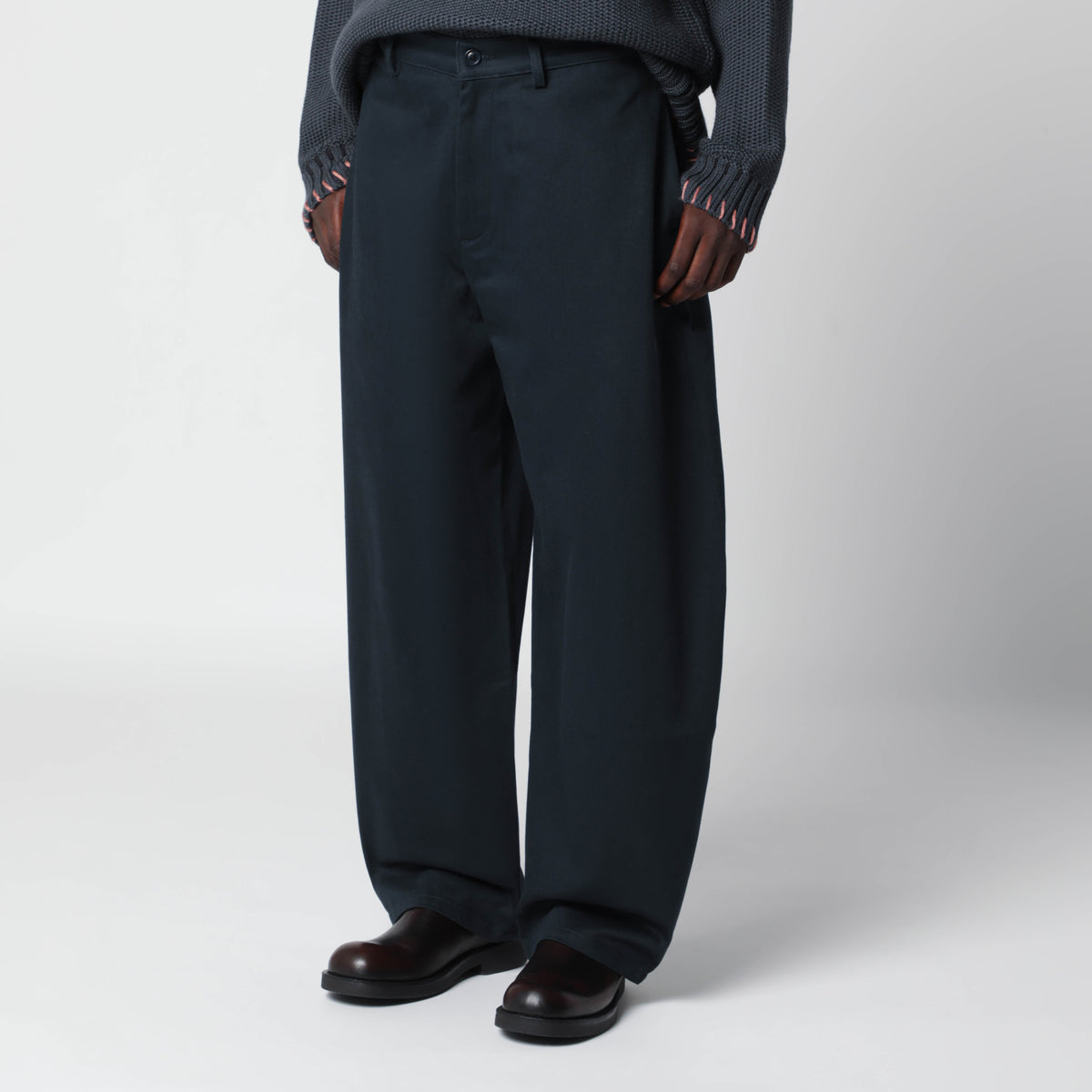 Pantaloni loose blu navy in cotone