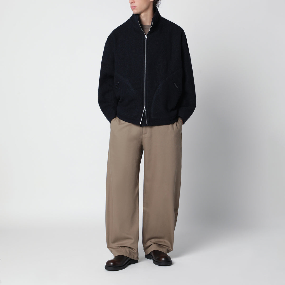 Giacca con zip blu navy in lana