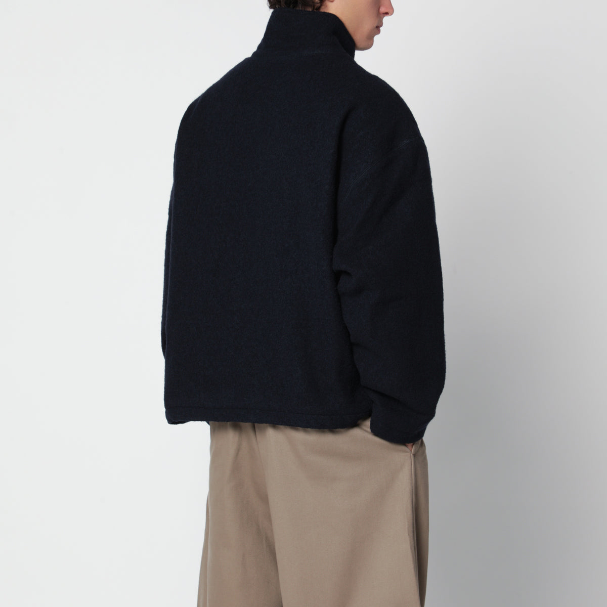 Giacca con zip blu navy in lana