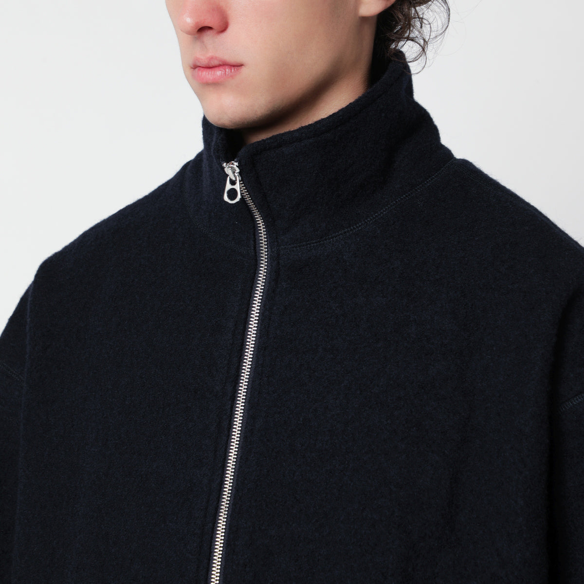 Giacca con zip blu navy in lana