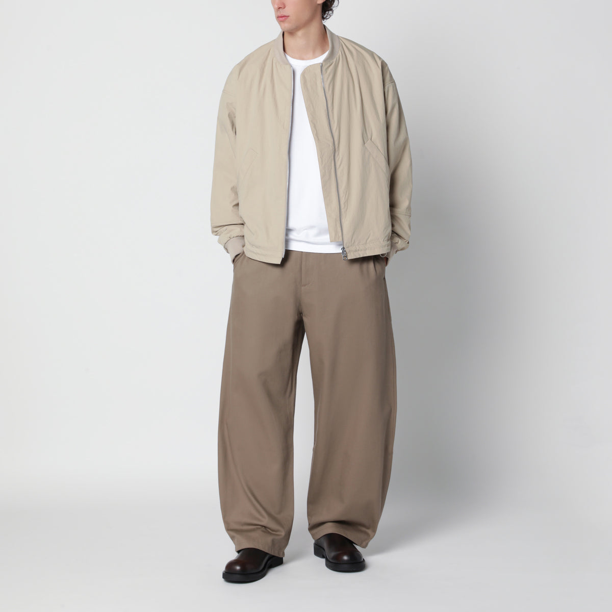 Bomber zippé beige en nylon