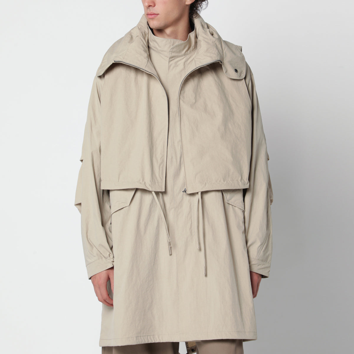 Parka a strati beige in nylon