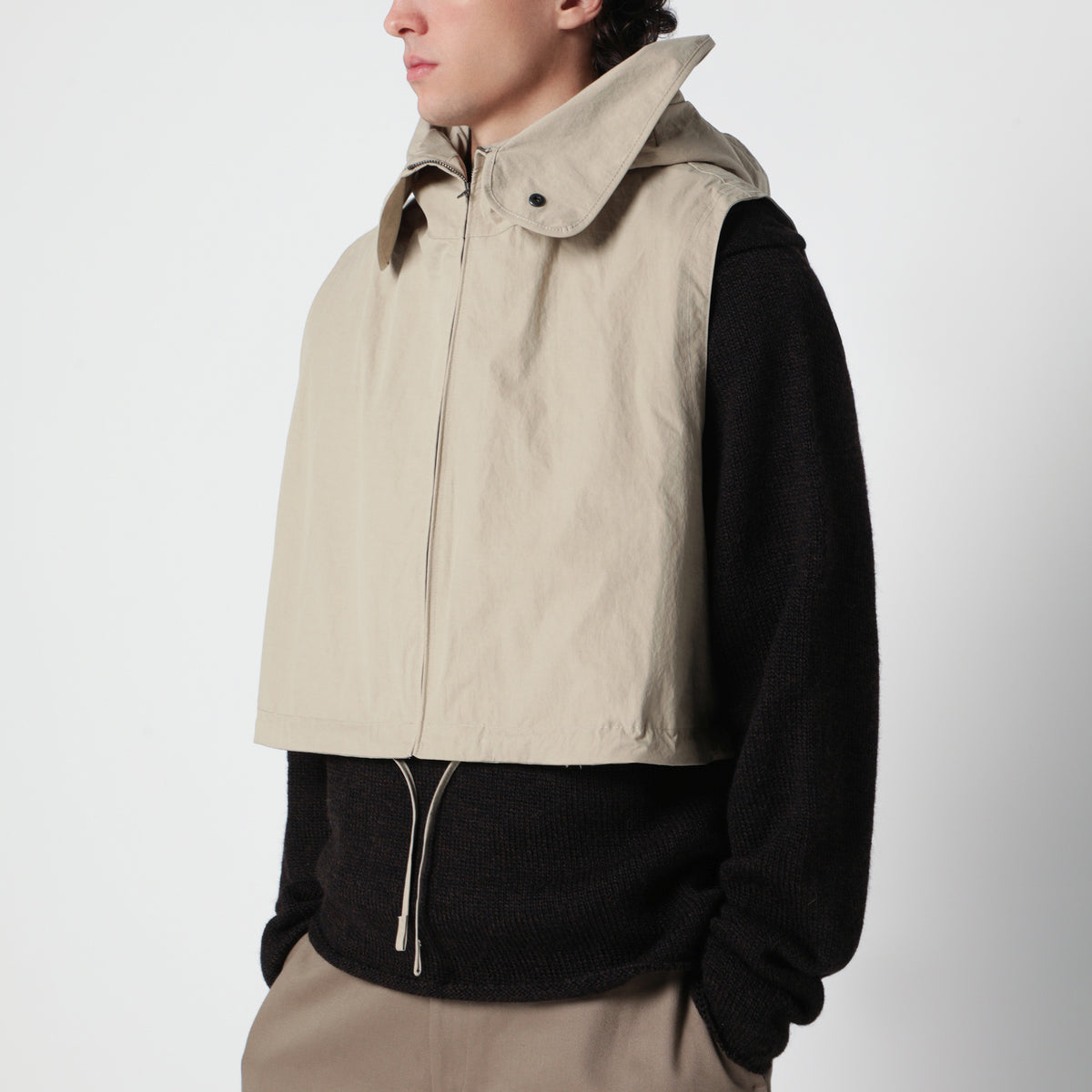Parka a strati beige in nylon