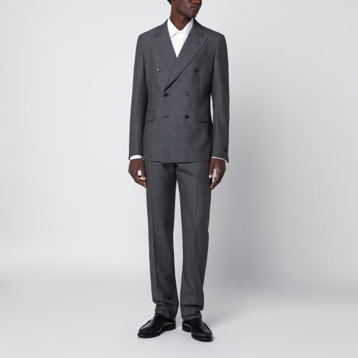 Ebony double-breasted suit in virgin wool
