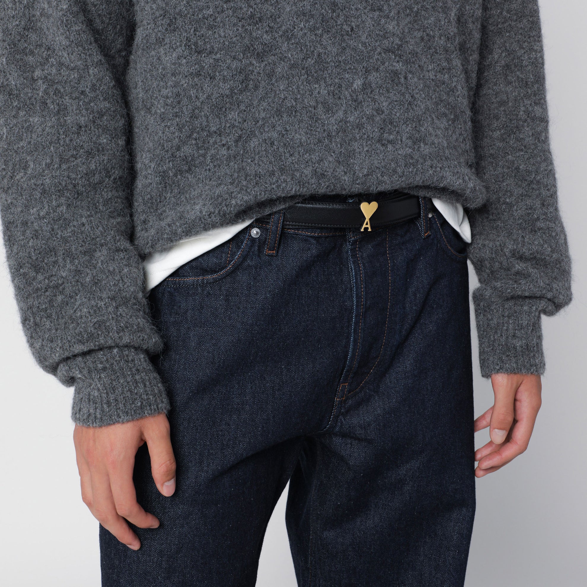 Ceinture Ami de Cœur noire en cuir de veau