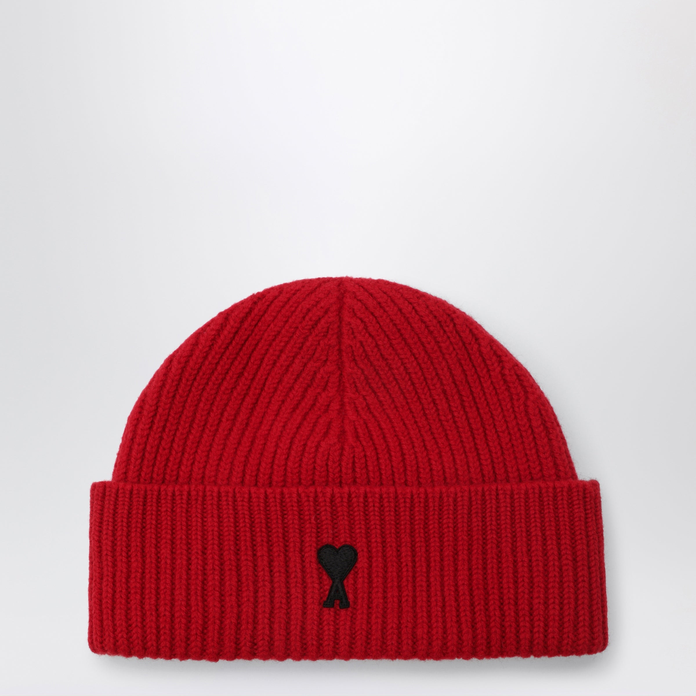 Ami Paris Ami de Coeur beanie in ruby red wool blend | TheDoubleF