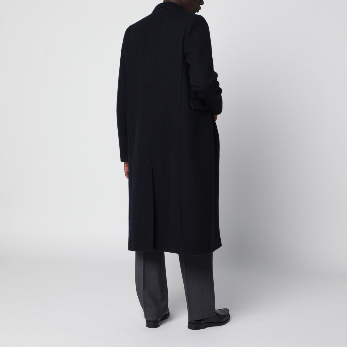 Blue double-breasted virgin wool overcoat
