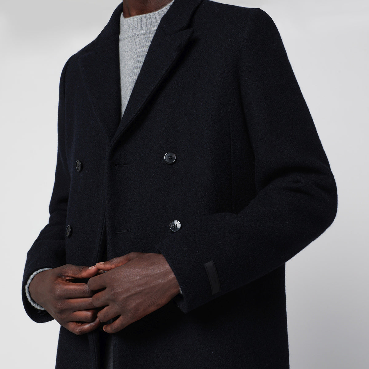 Blue double-breasted virgin wool overcoat