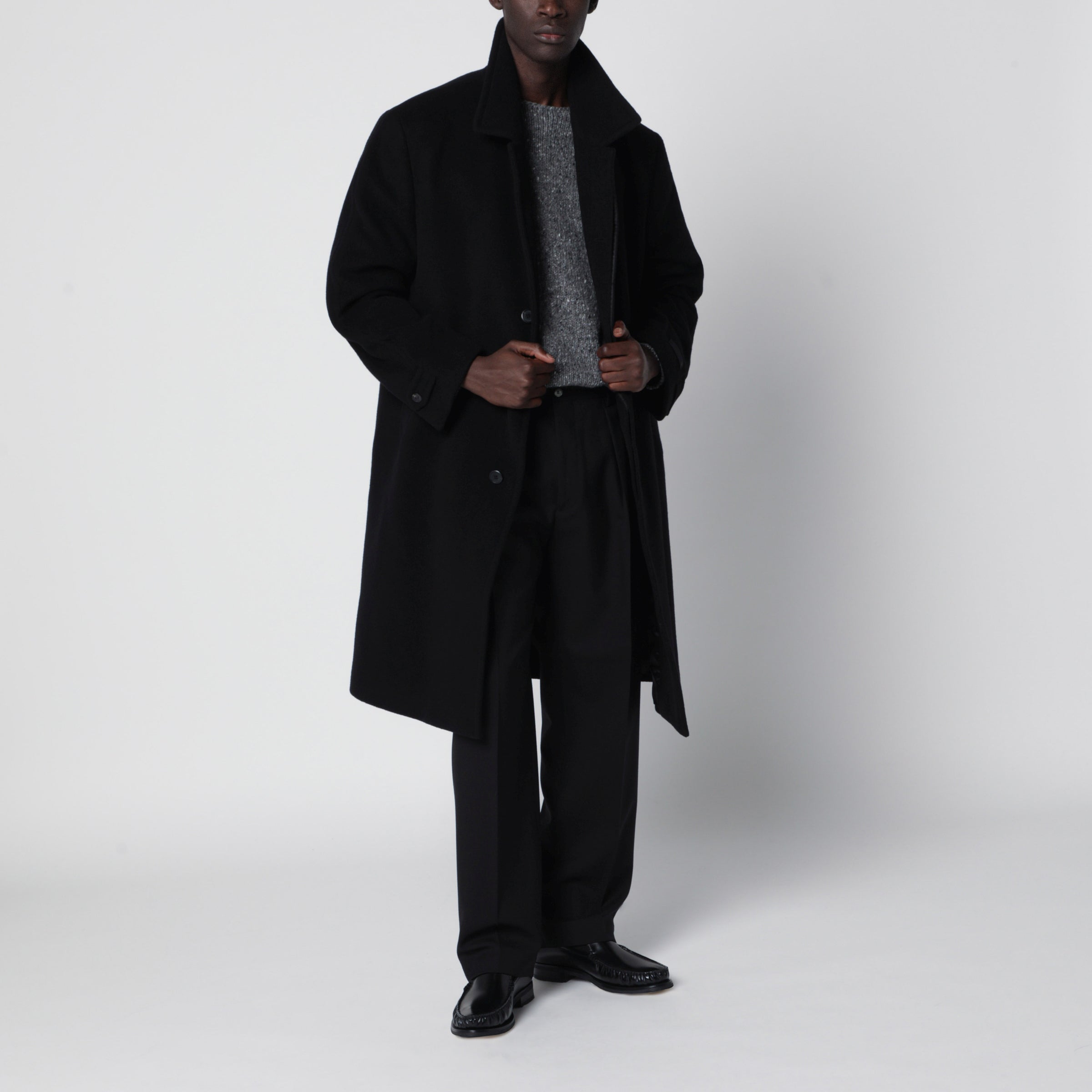 PRADA ブラック ロングコート 46R Prada Black long coat in wool and cashmere | TheDoubleF