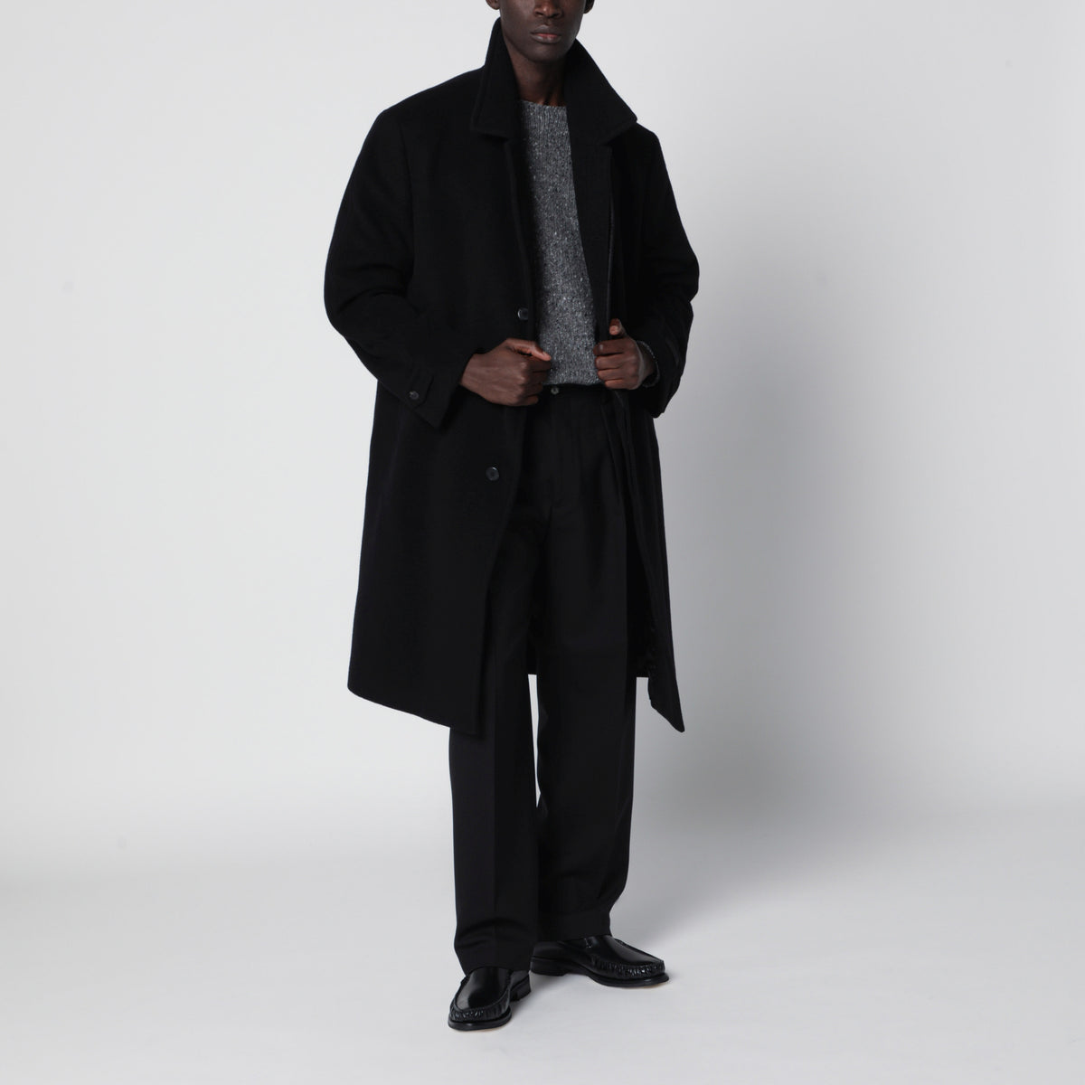 Cappotto lungo in lana e cashmere nero