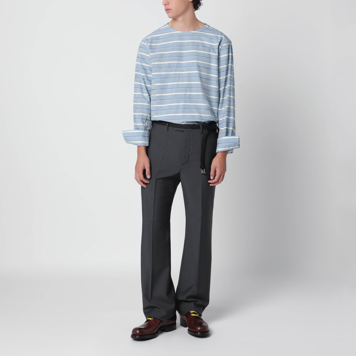 Camicia color cielo a righe in cotone