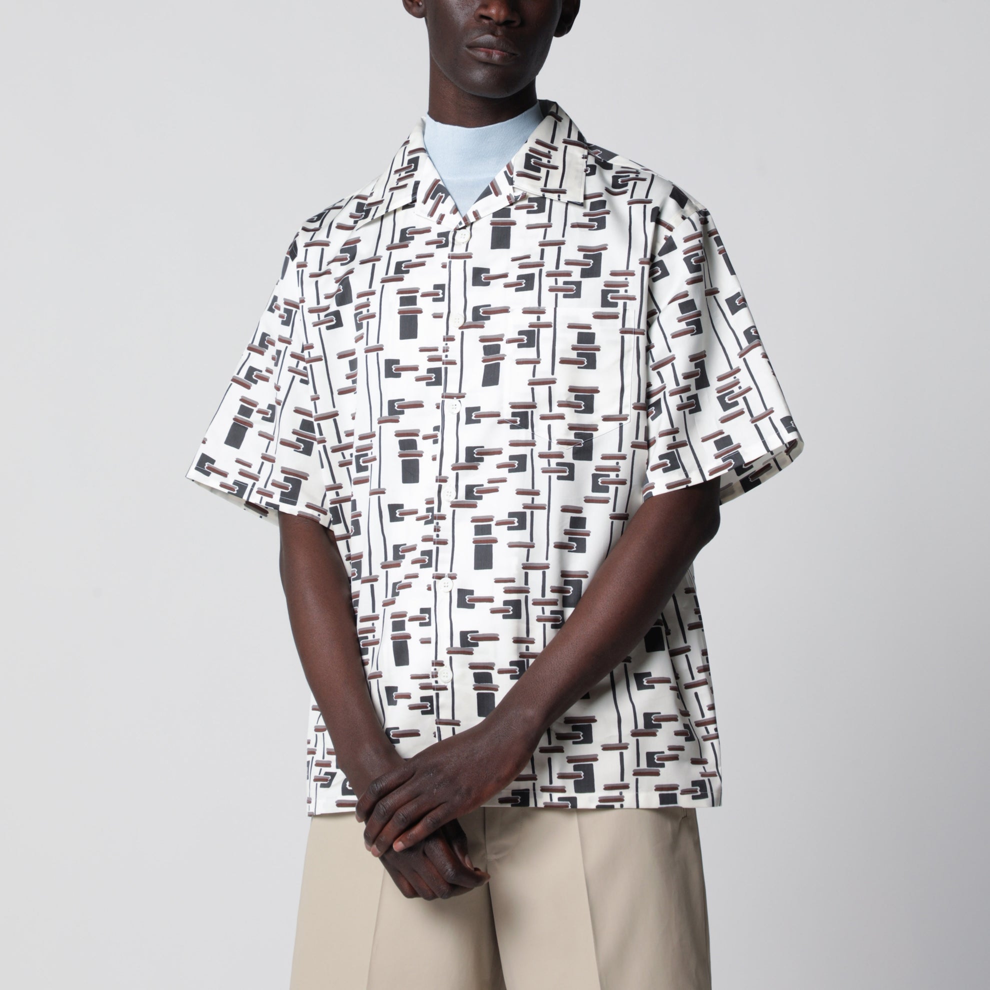 Natural/Burgundy printed silk-blend shirt