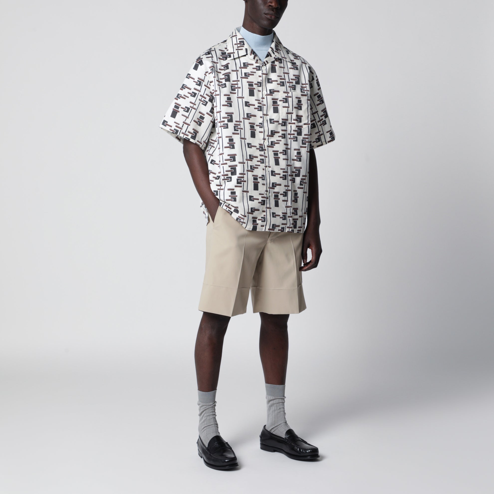 Natural/Burgundy printed silk-blend shirt