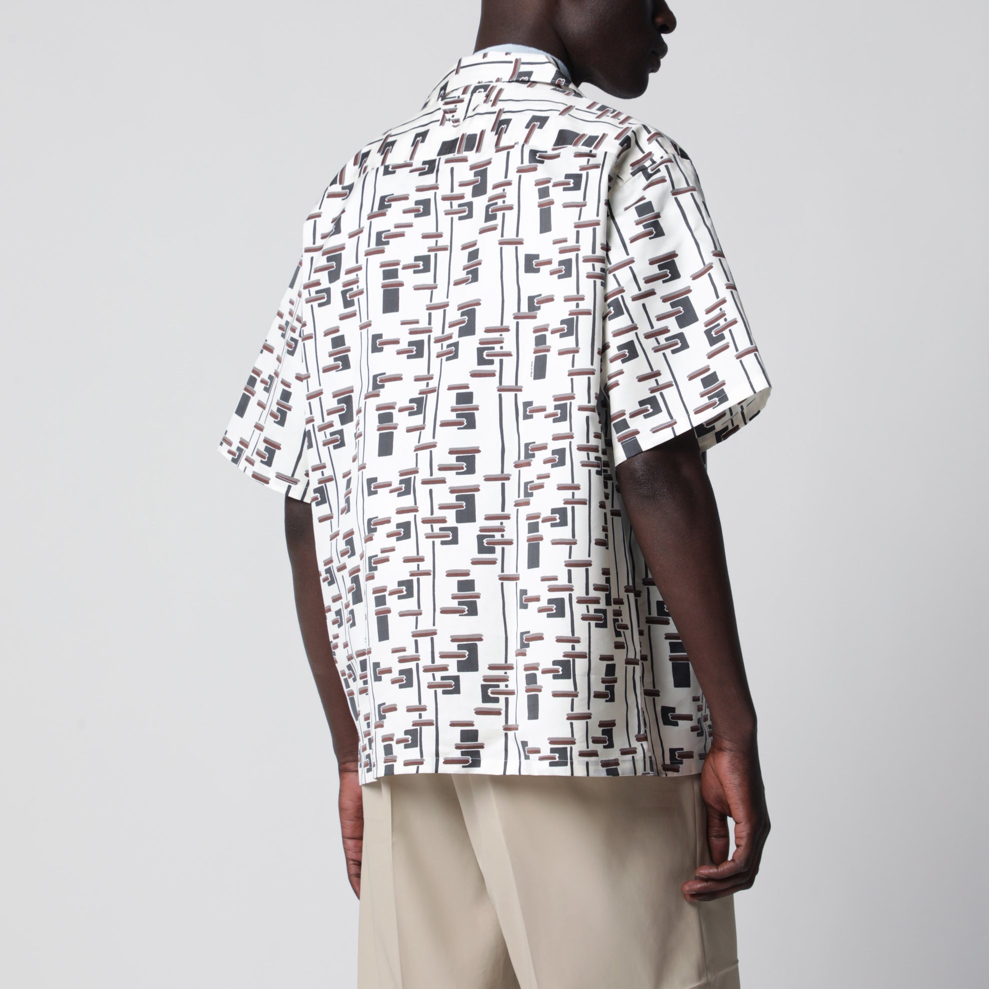 Natural/Burgundy printed silk-blend shirt