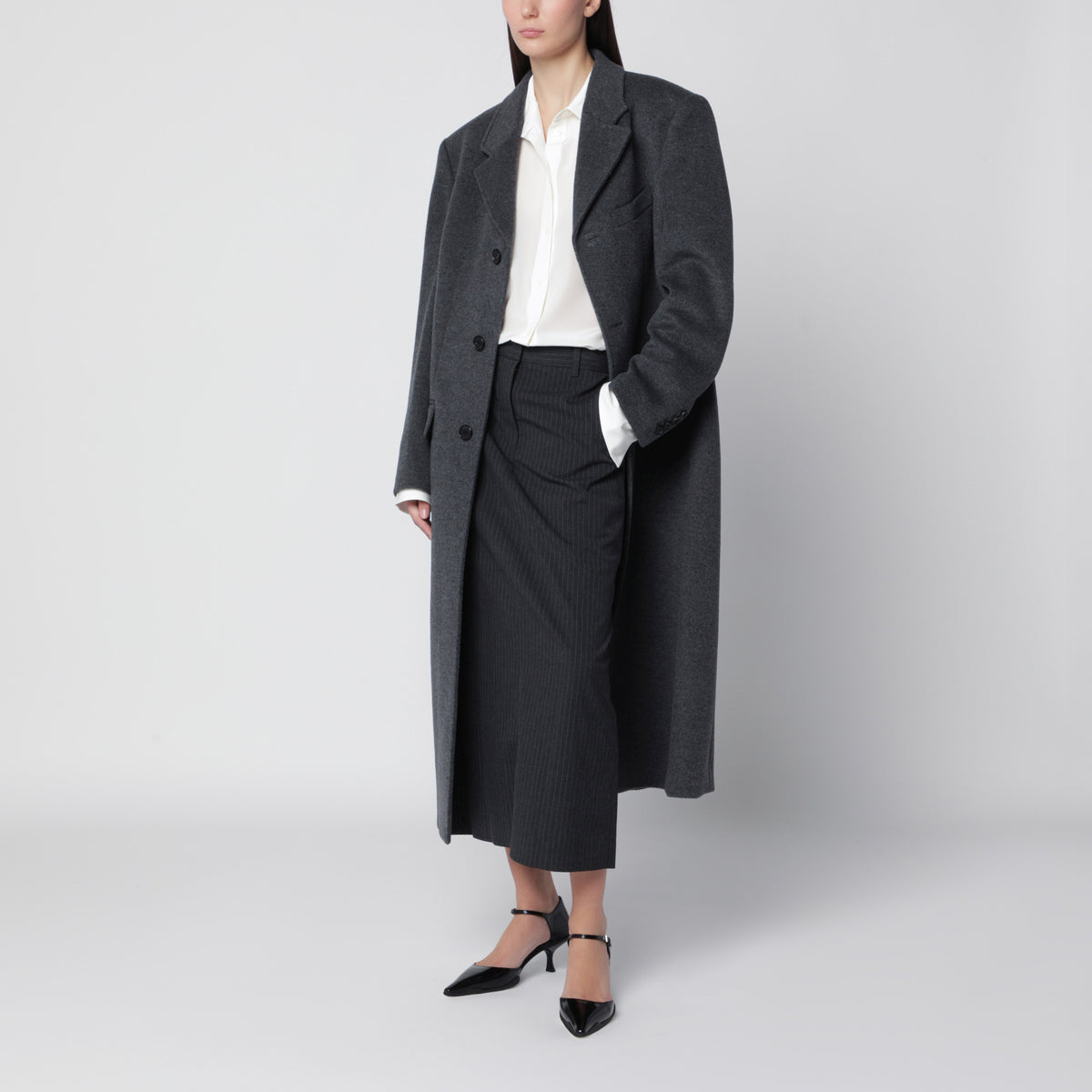 Charcoal double-breasted coat in wool