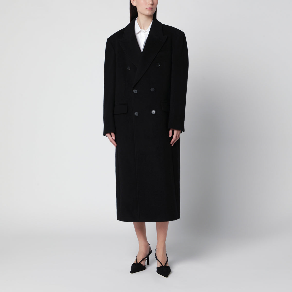 Manteau croisé noir en laine