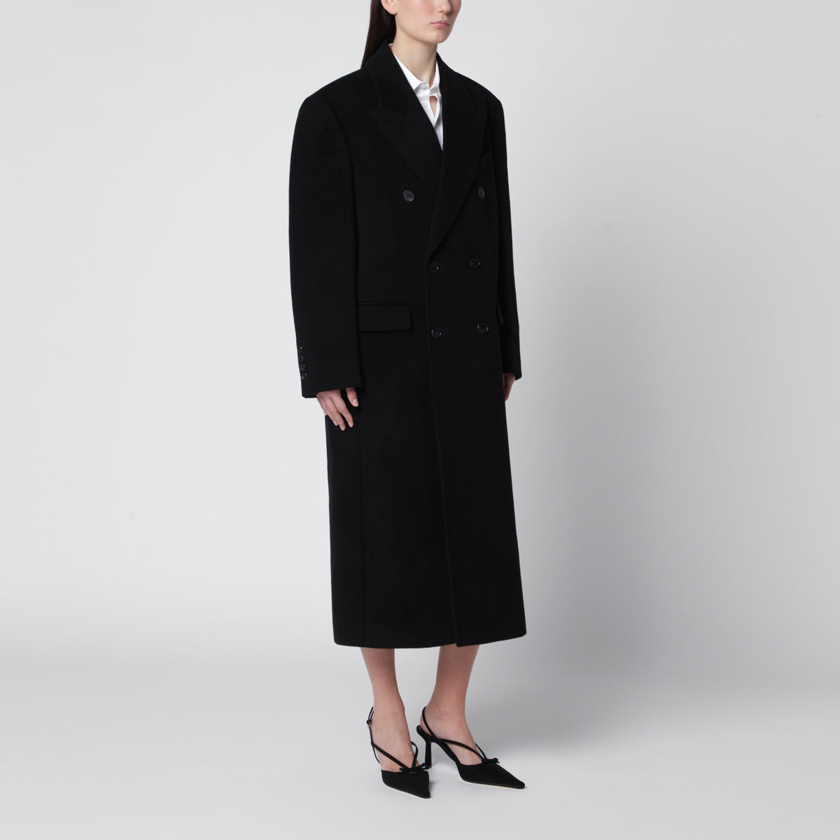 Manteau croisé noir en laine