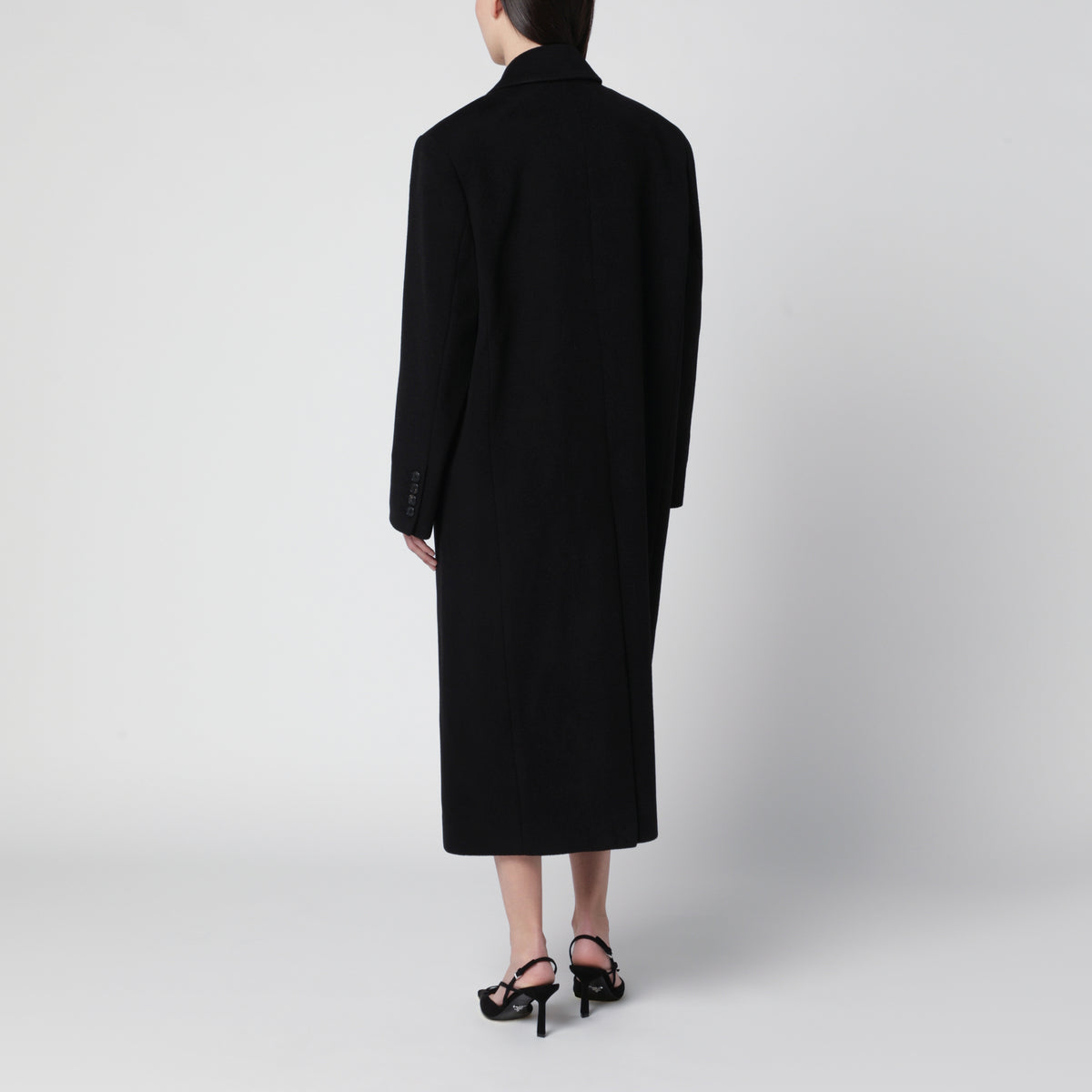 Manteau croisé noir en laine