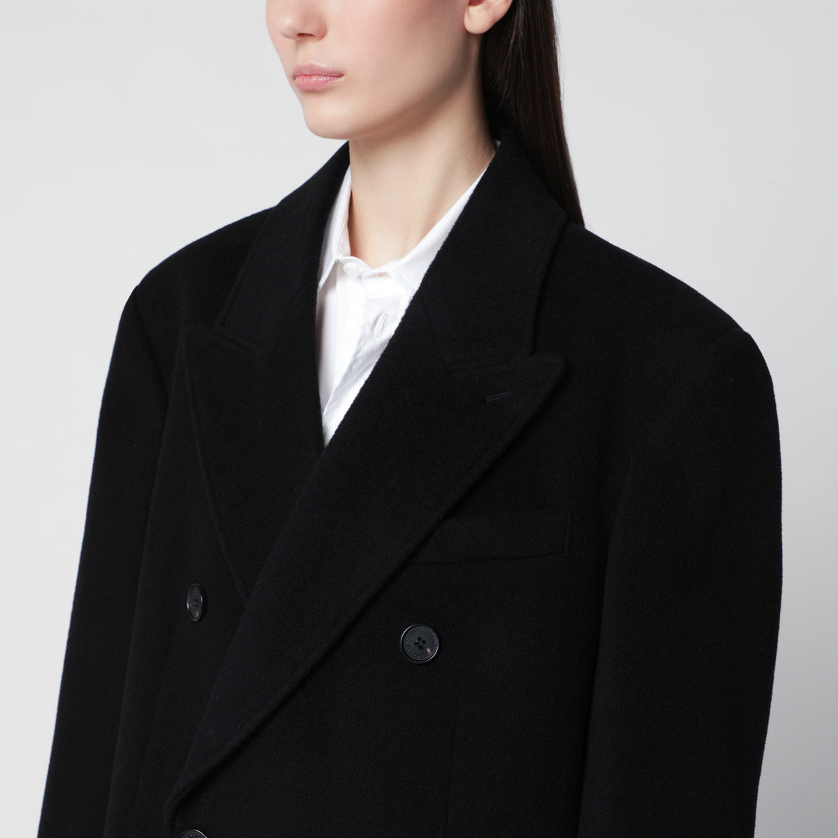 Manteau croisé noir en laine