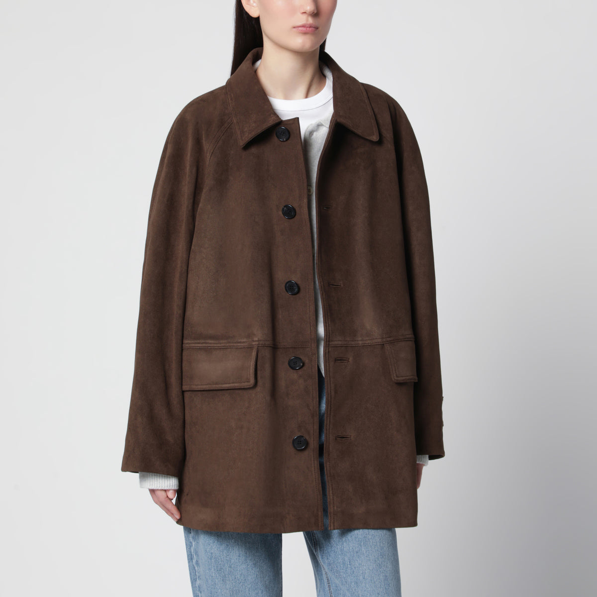 Khakifarbene Lily Jacke aus Kunstleder