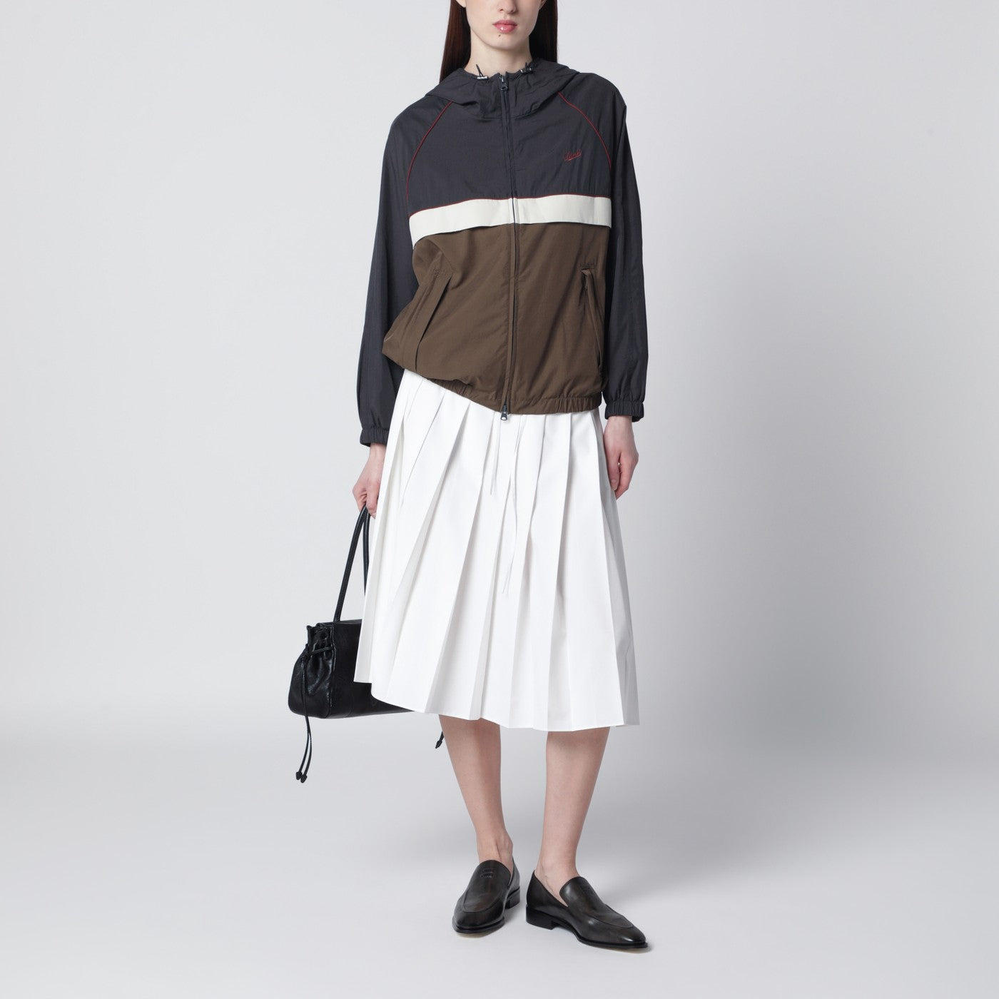 Grey/beige/brown zip-up windbreaker