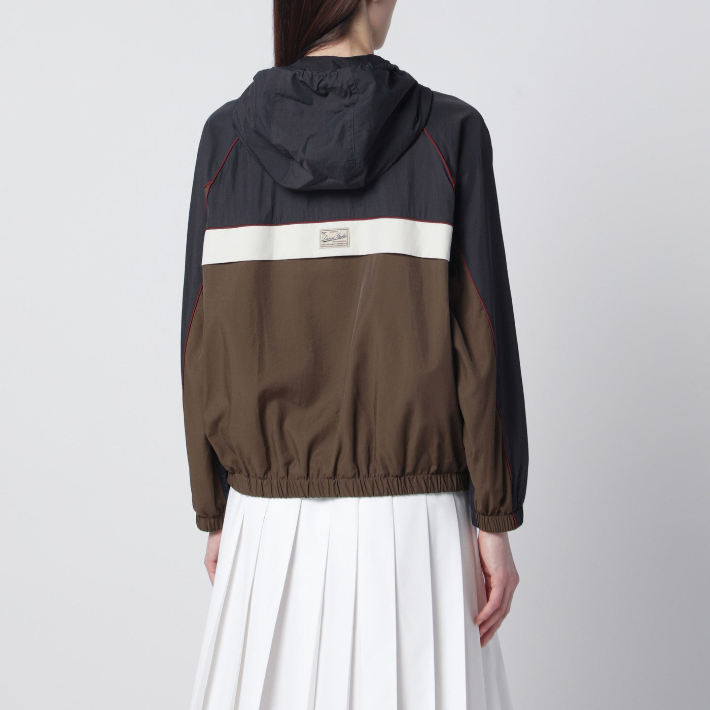 Grey/beige/brown zip-up windbreaker