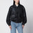 Blouson oversize noir en cuir d'agneau