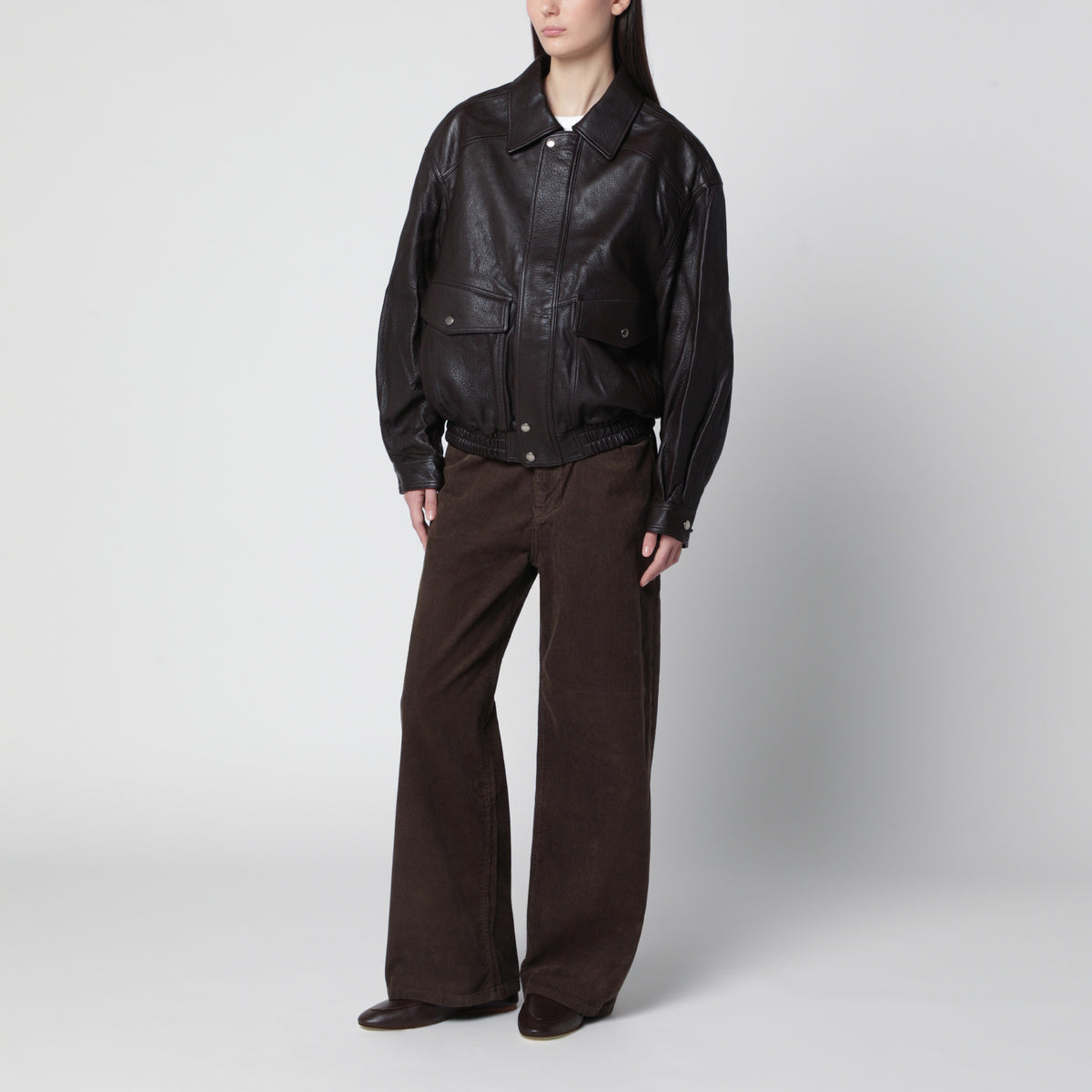 Blouson oversize in pelle di agnello marrone