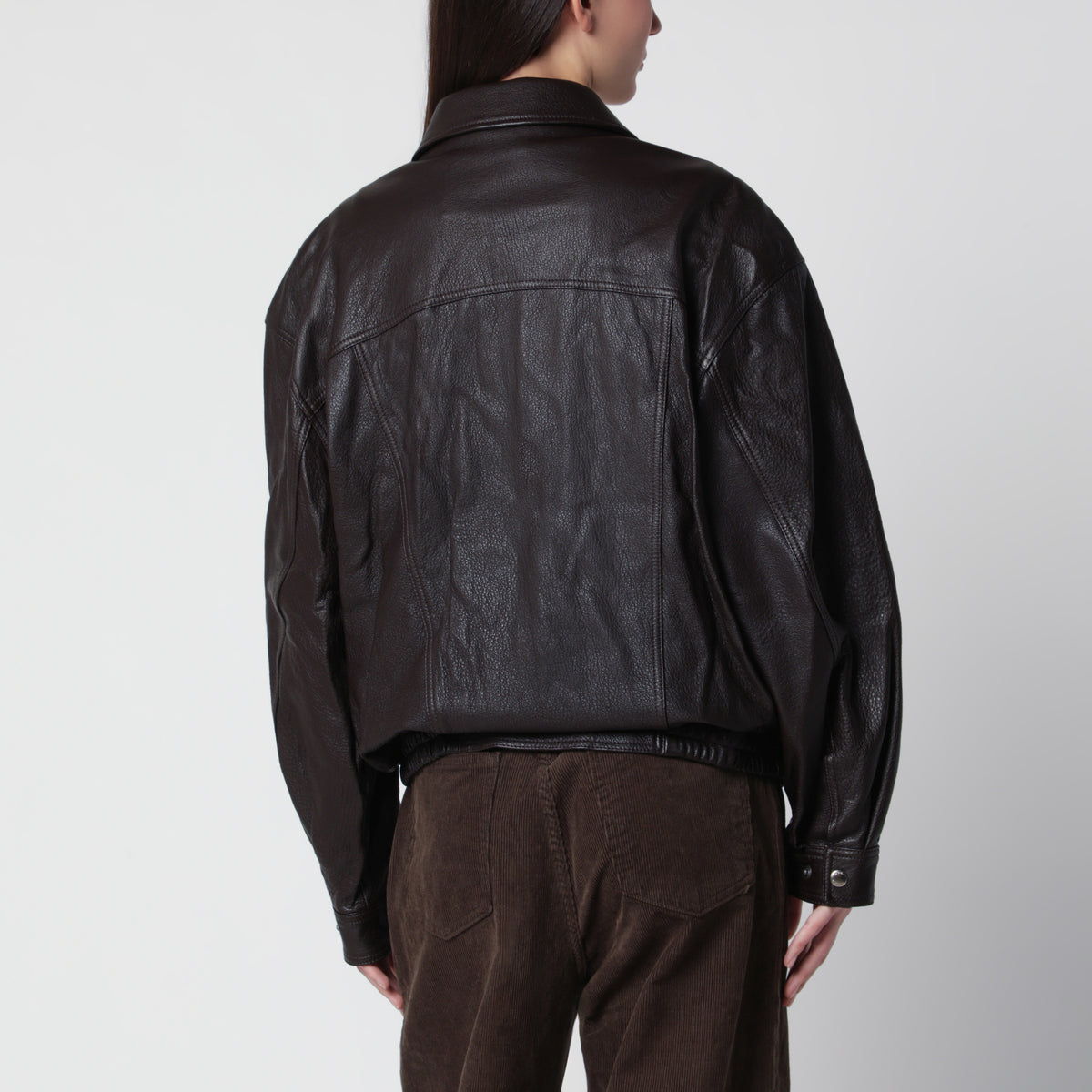 Blouson oversize in pelle di agnello marrone