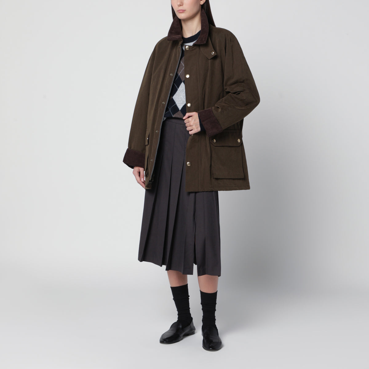 Khakifarbene Jagdjacke aus gewachster Baumwolle