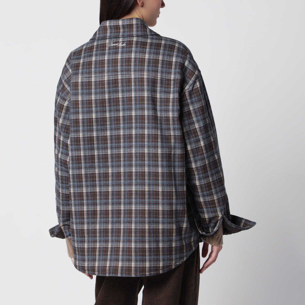Giacca camicia in flanella trapuntata a quadri marrone