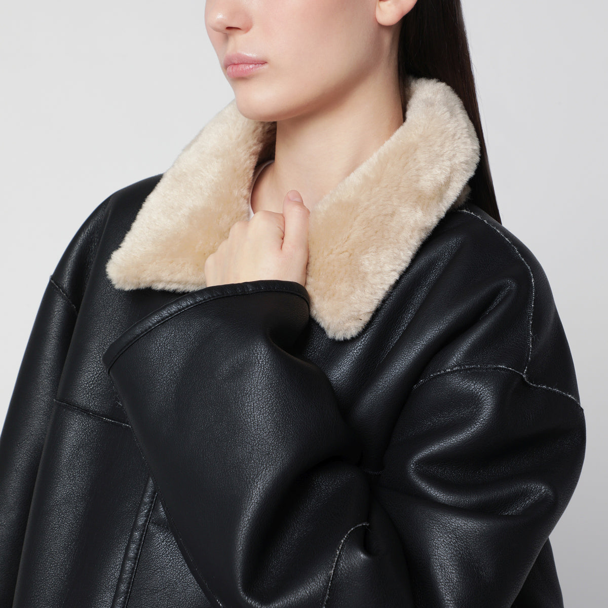 Giacca reversibile effetto shearling nera