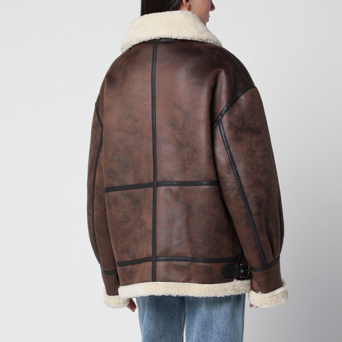 Brown reversible shearling-effect jacket