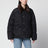 Schwarze gefütterte Flight Jacke mit Kunstpelzkragen