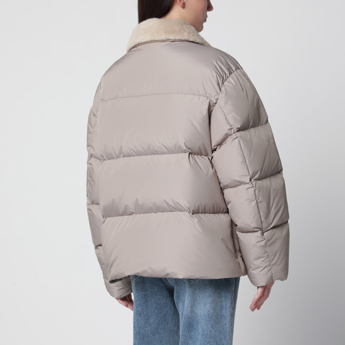 Beige gefütterte Flight Jacke mit Kunstpelzkragen