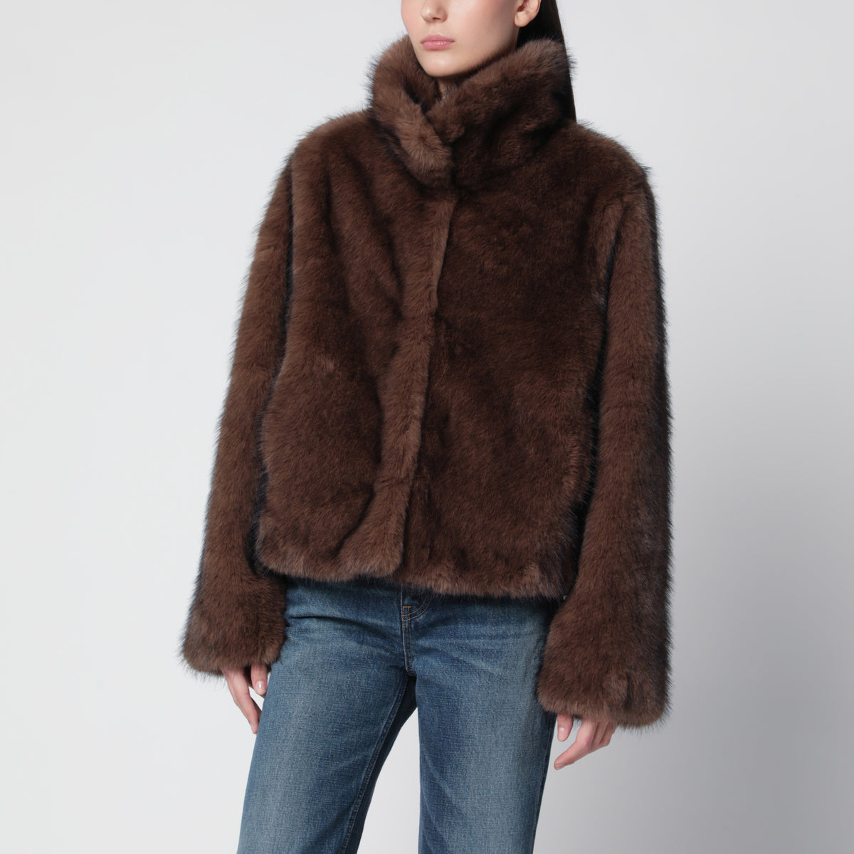 Kurze braune Faux Fur Jacke
