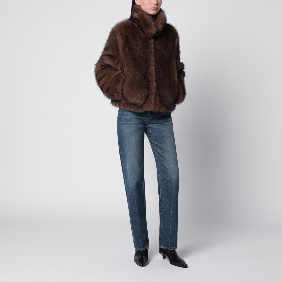Kurze braune Faux Fur Jacke