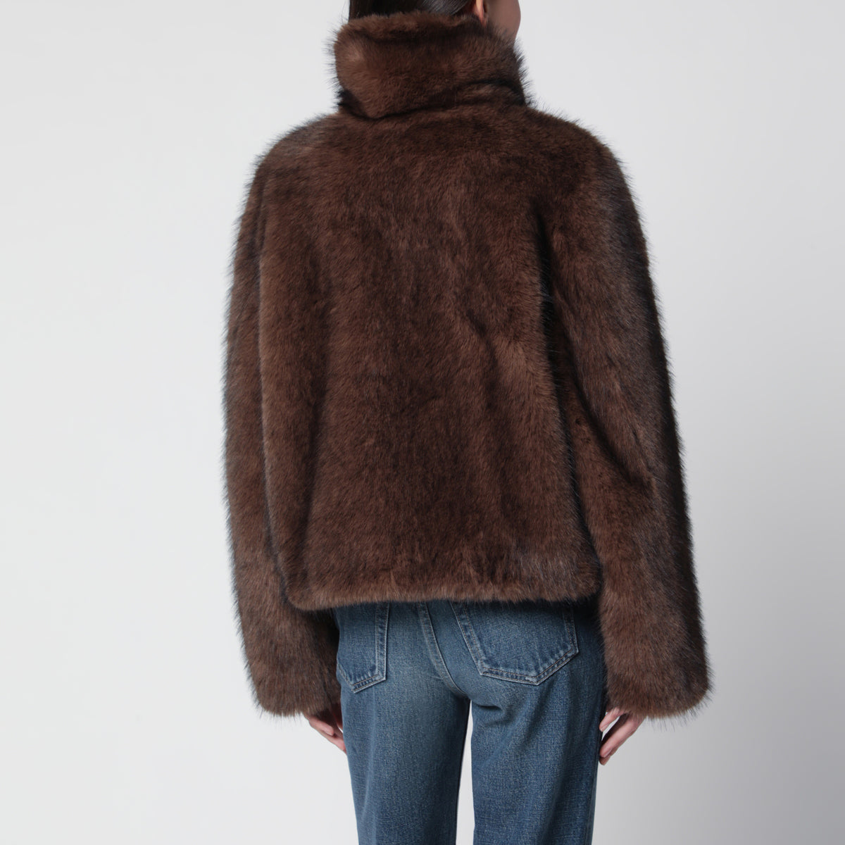 Kurze braune Faux Fur Jacke