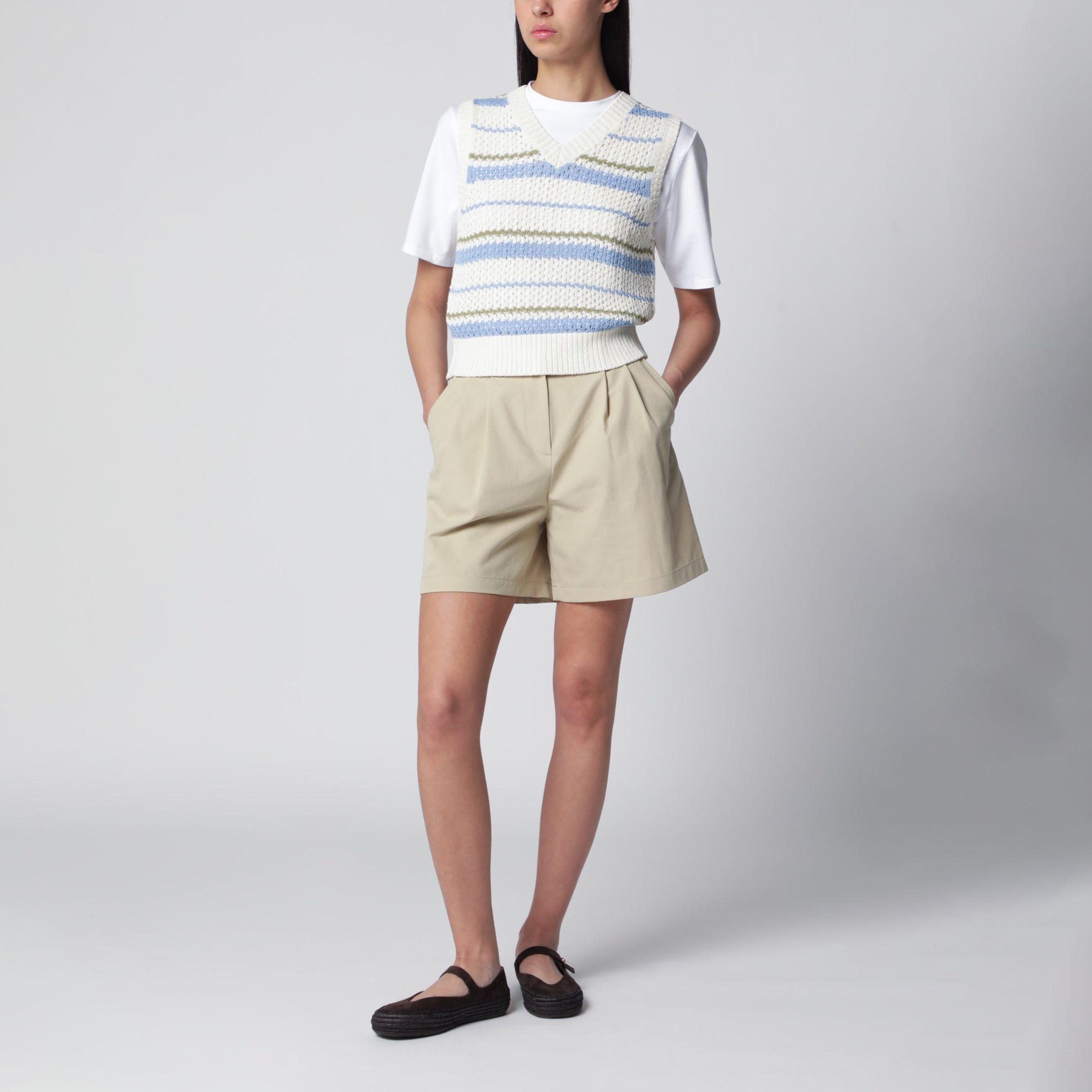 Bermuda en mélange de coton beige