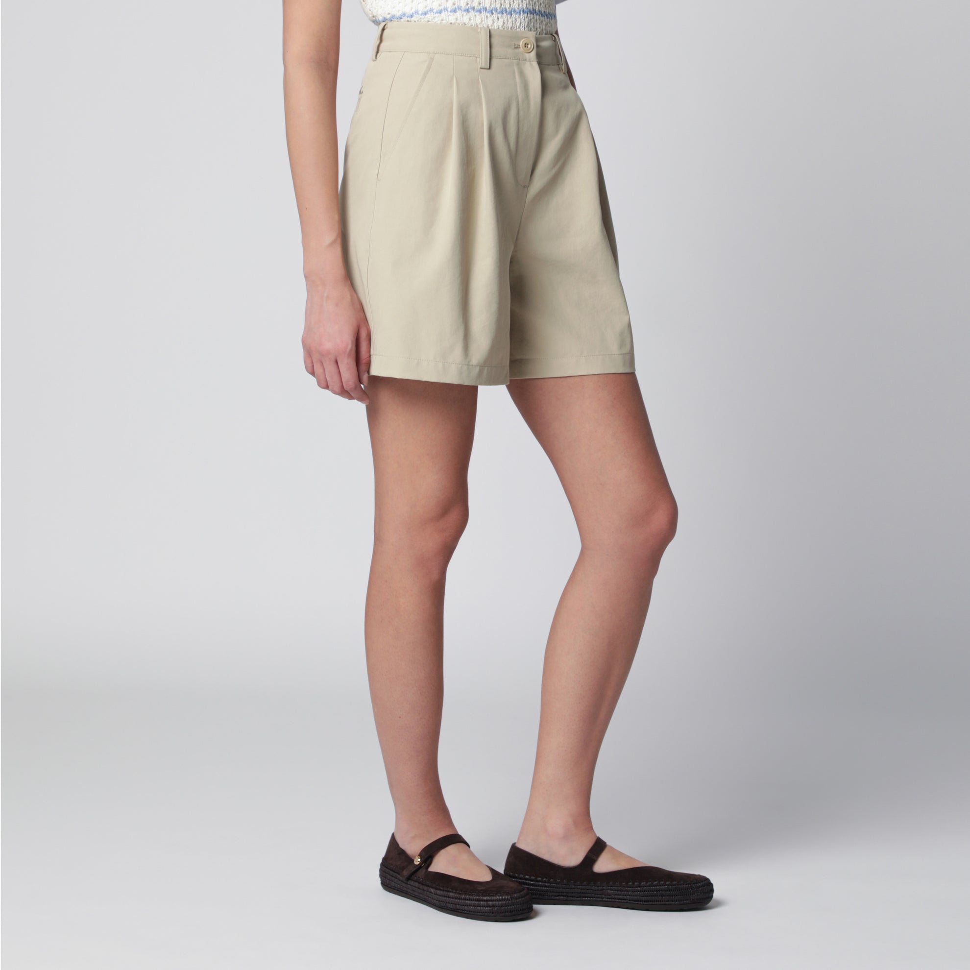 Bermuda en mélange de coton beige