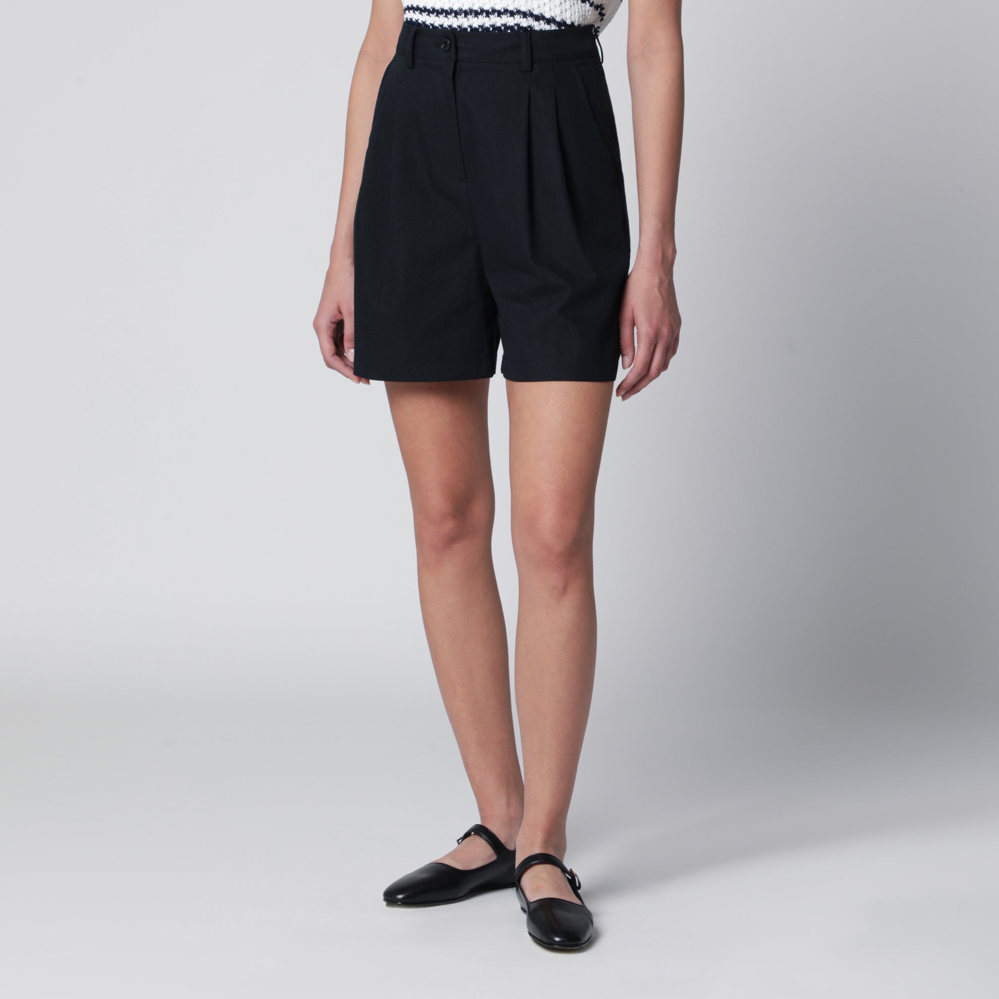 Bermuda en mélange de coton bleu marine