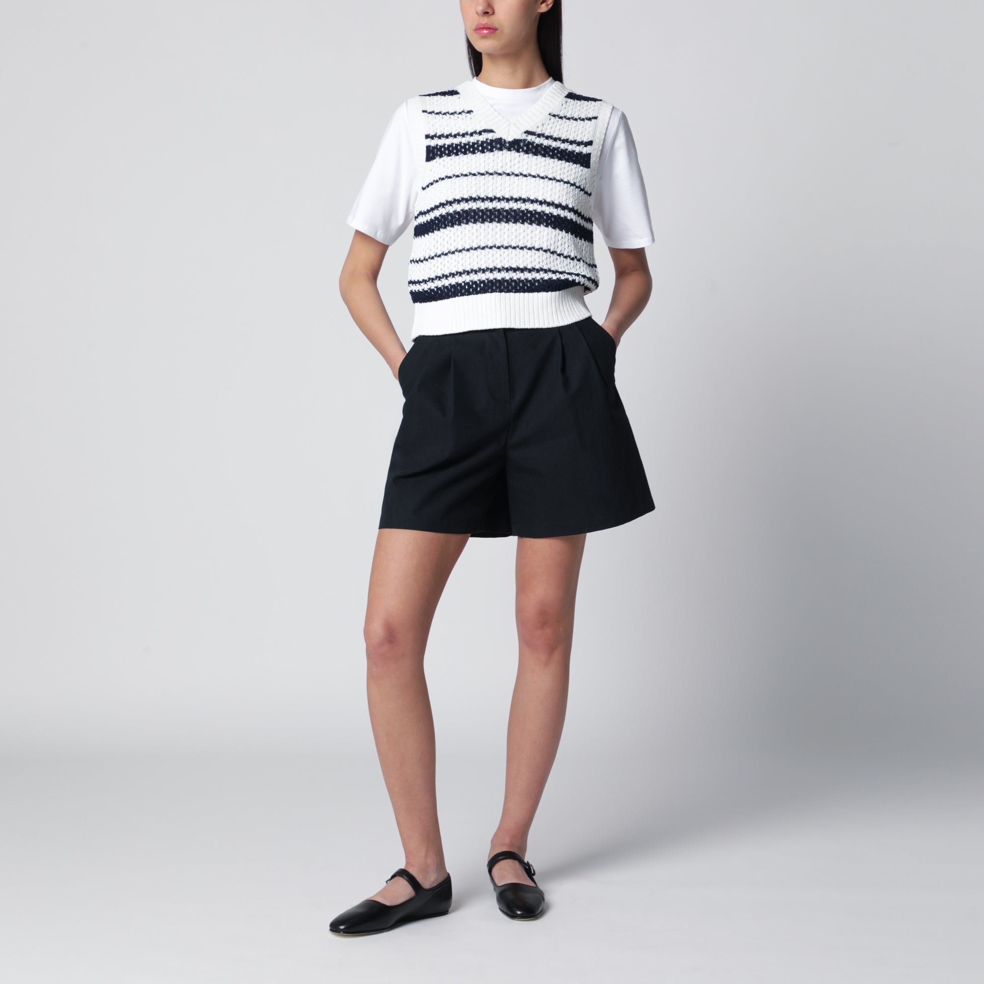 Bermuda en mélange de coton bleu marine