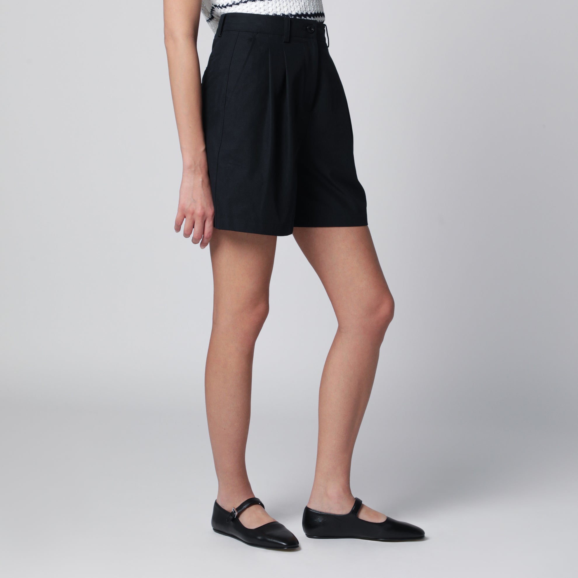 Bermuda en mélange de coton bleu marine