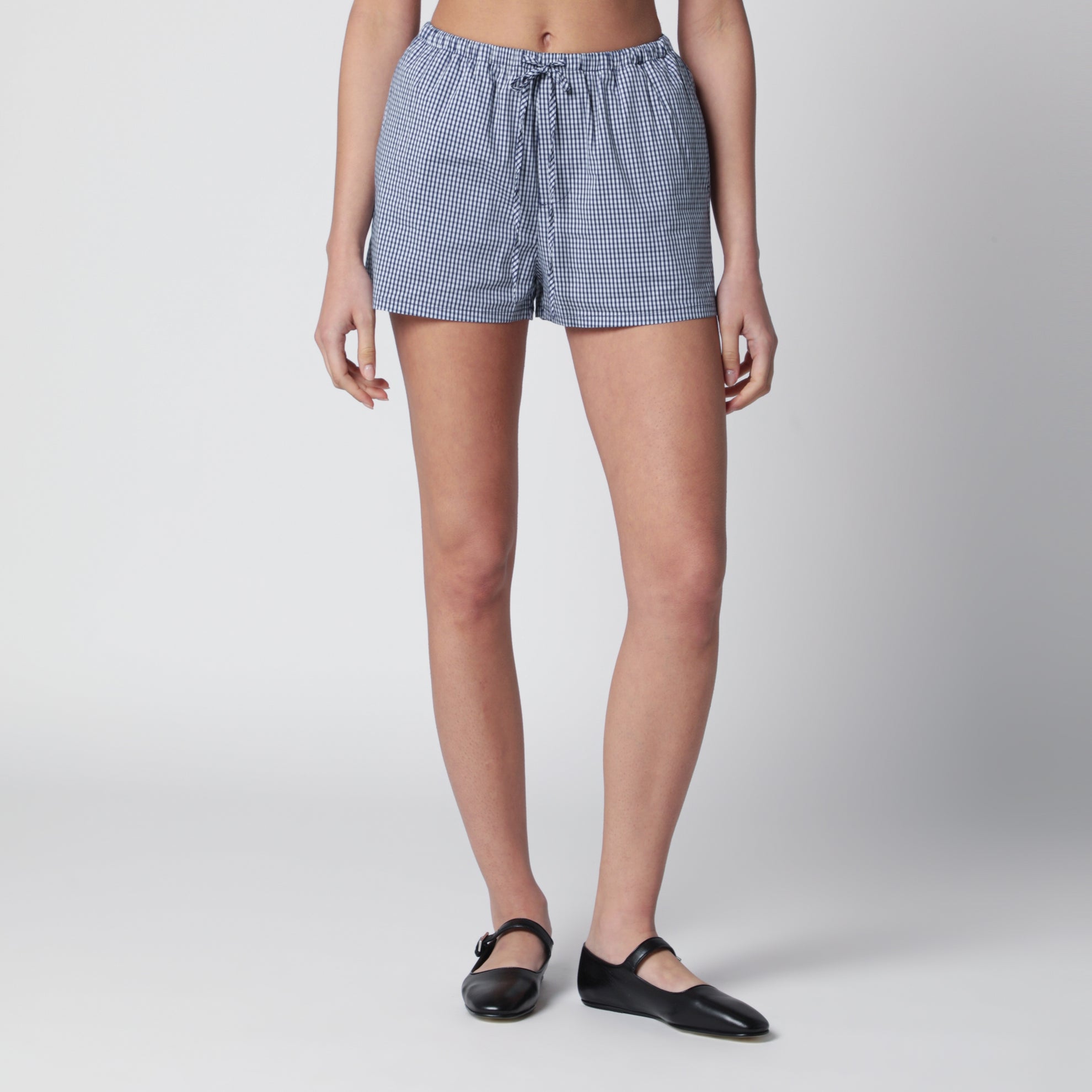 Mini shorts pigiama blu navy con motivo vichy