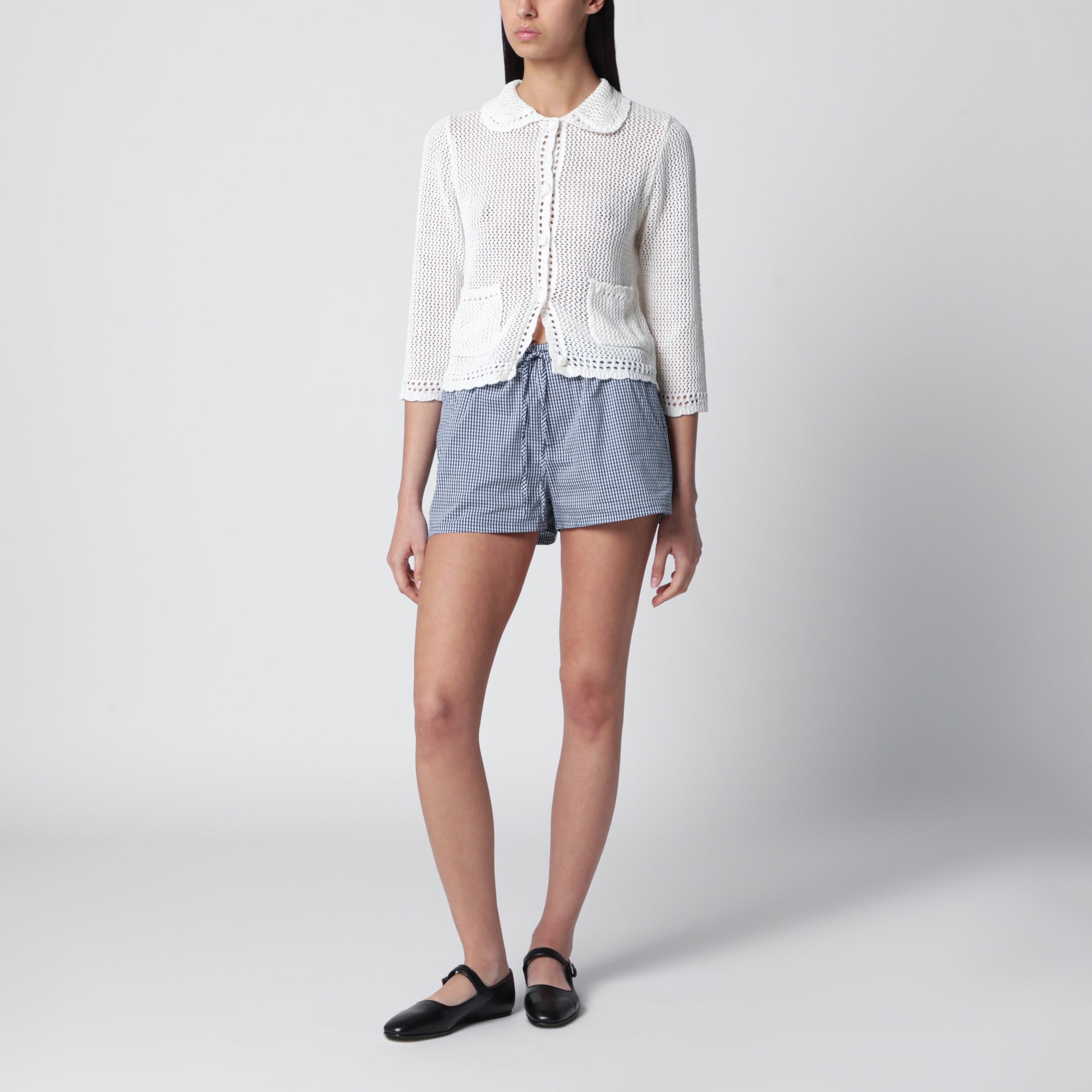 Mini shorts pigiama blu navy con motivo vichy